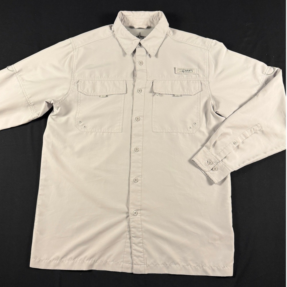 Habit Mens Solar-Factor UPF 40+ Fishing Shirt Micro Chip‎ Grey TS10061 Medium